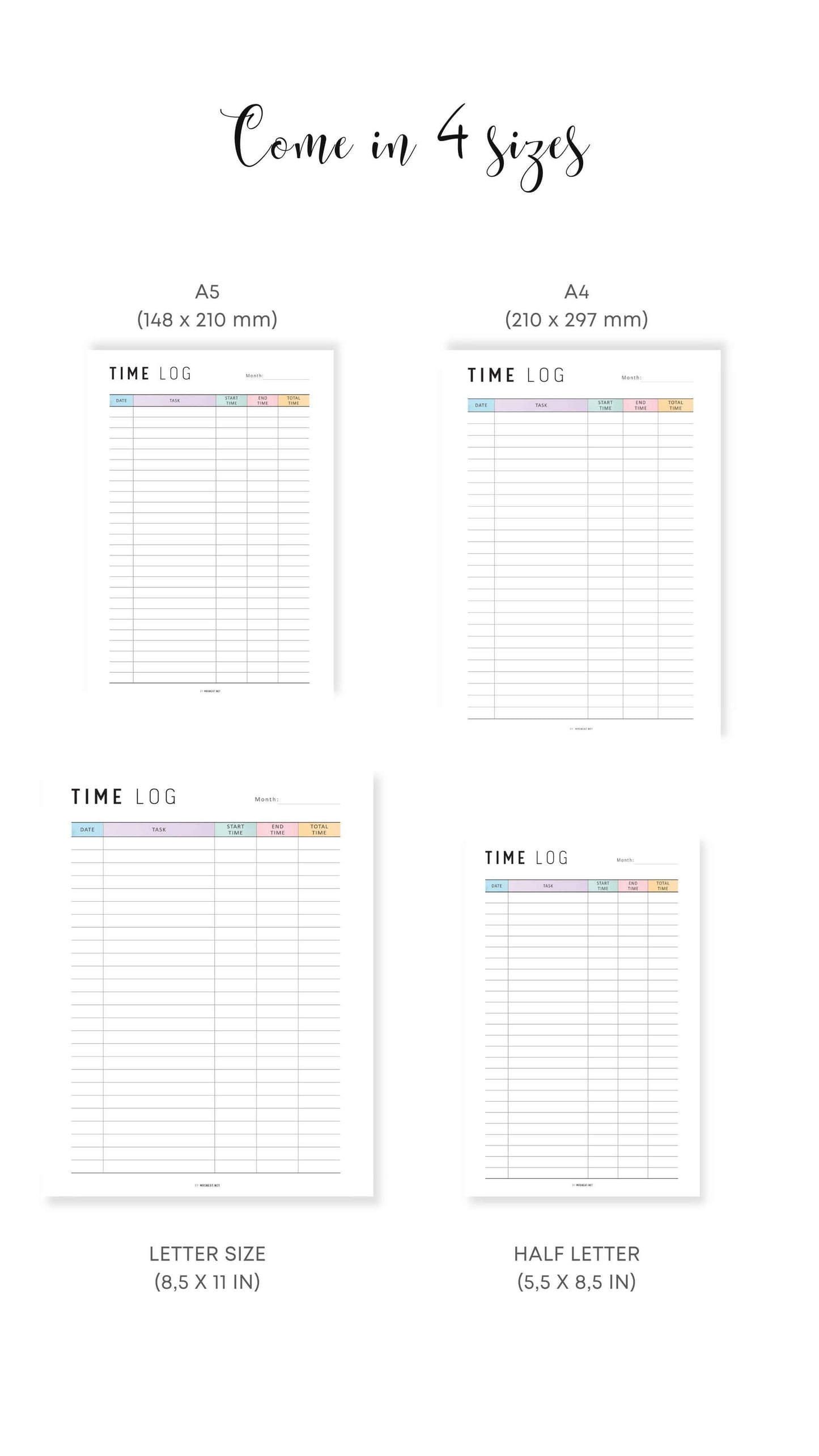 A4, A5. Letter, Half Letter Time Management Planner Printable