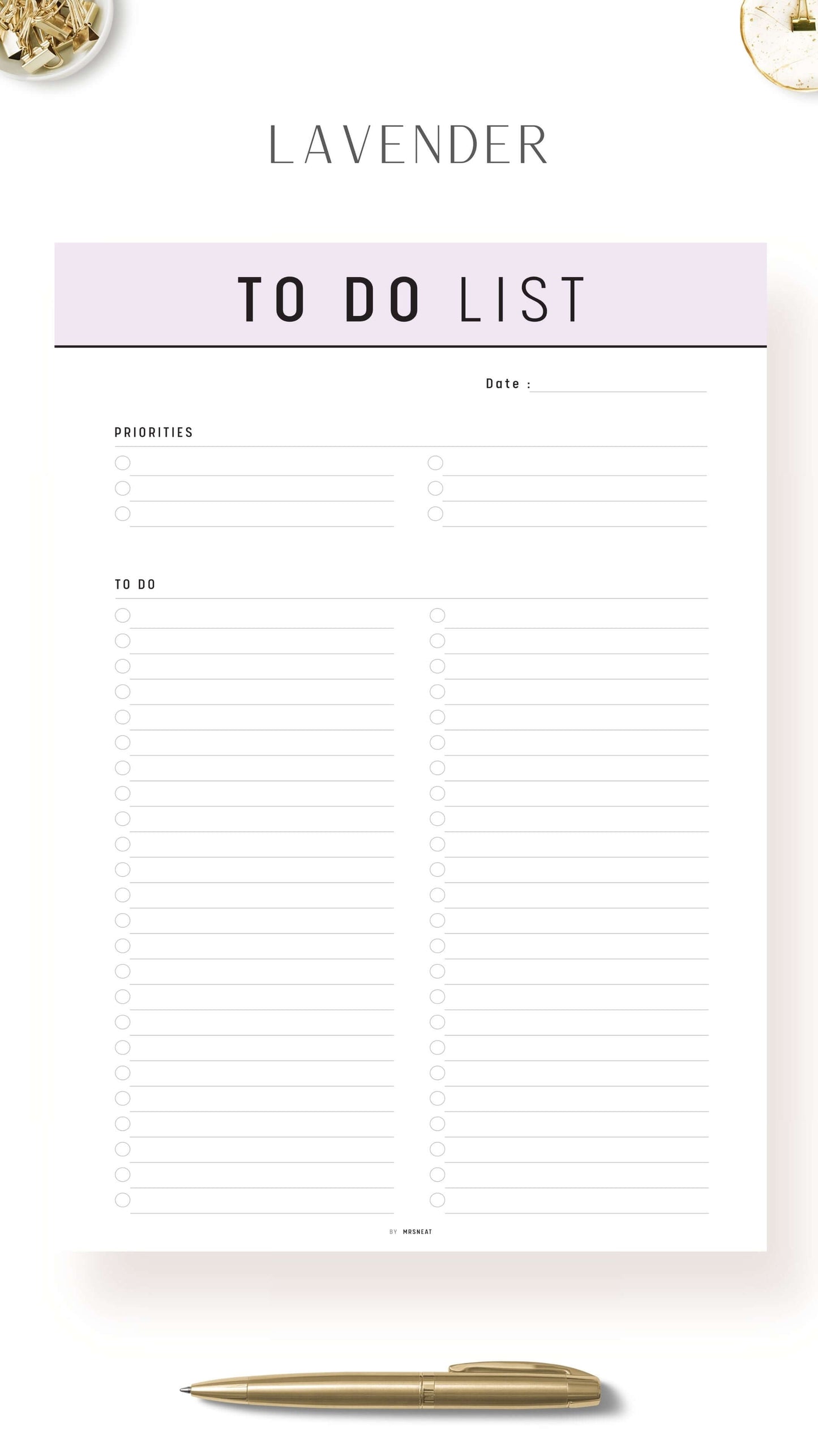 Lavender To Do List Planner Printable