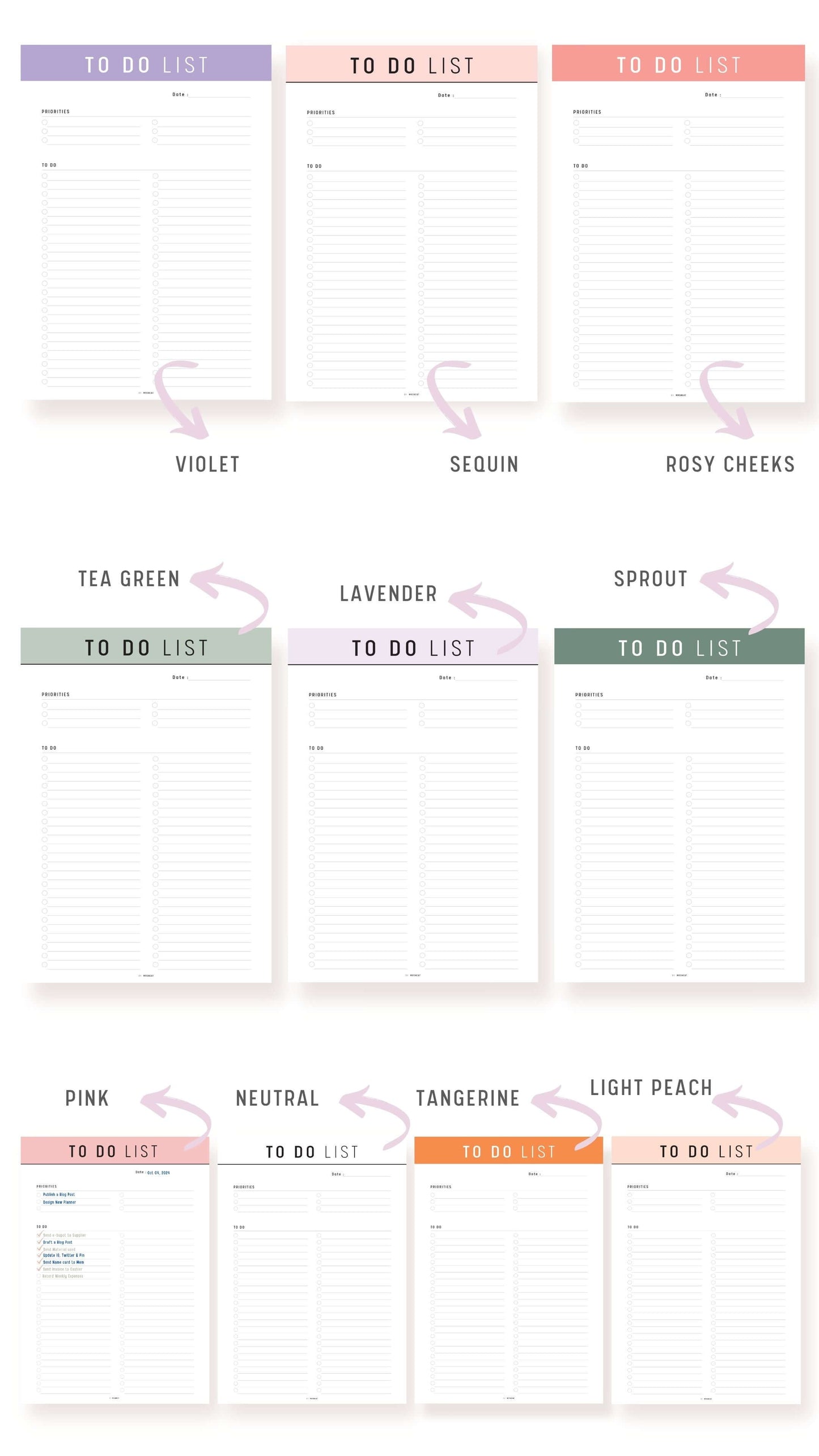 10 colors To Do List Planner Template