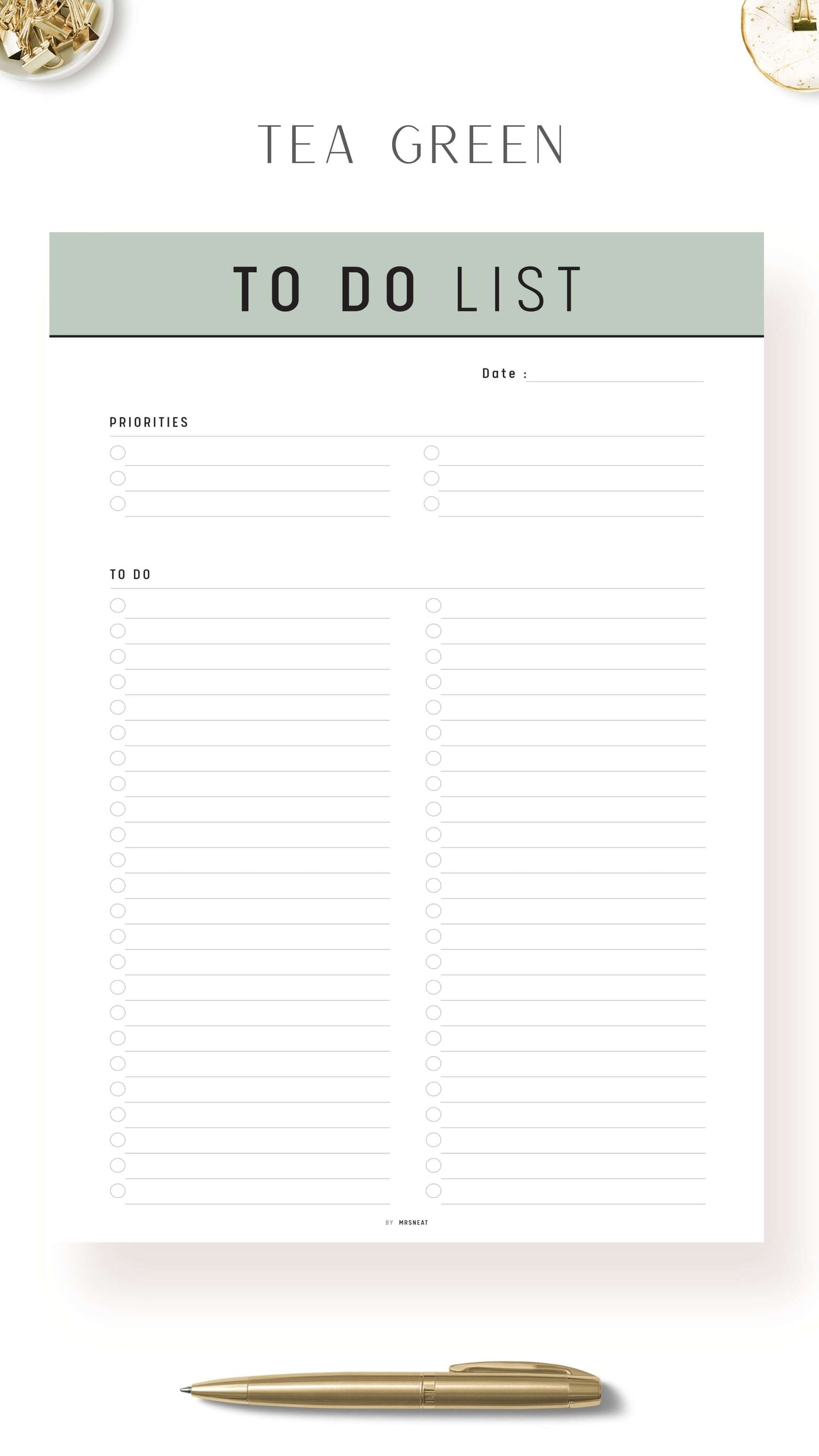 Tea Green To Do List Planner Printable