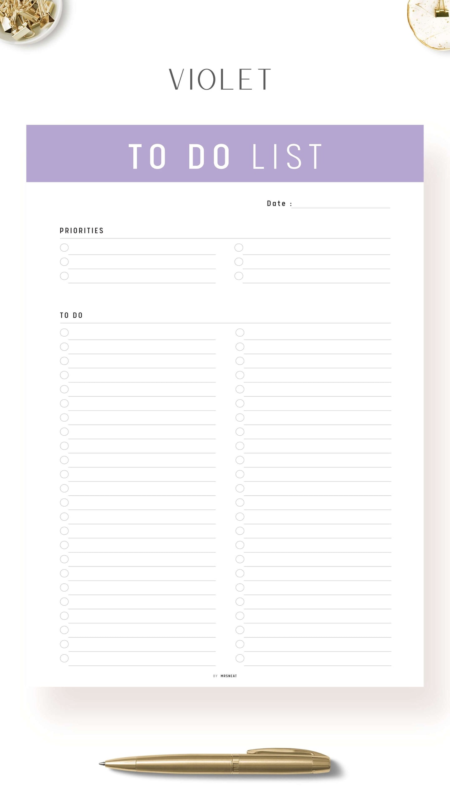Violet To Do List Planner Printable
