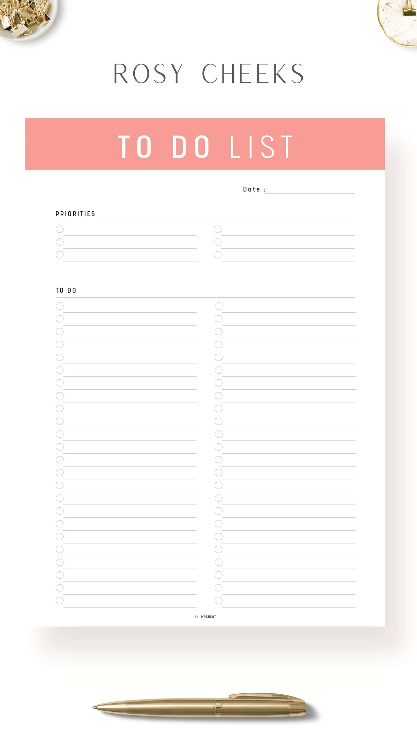 Rosy Cheeks To Do List Planner Template
