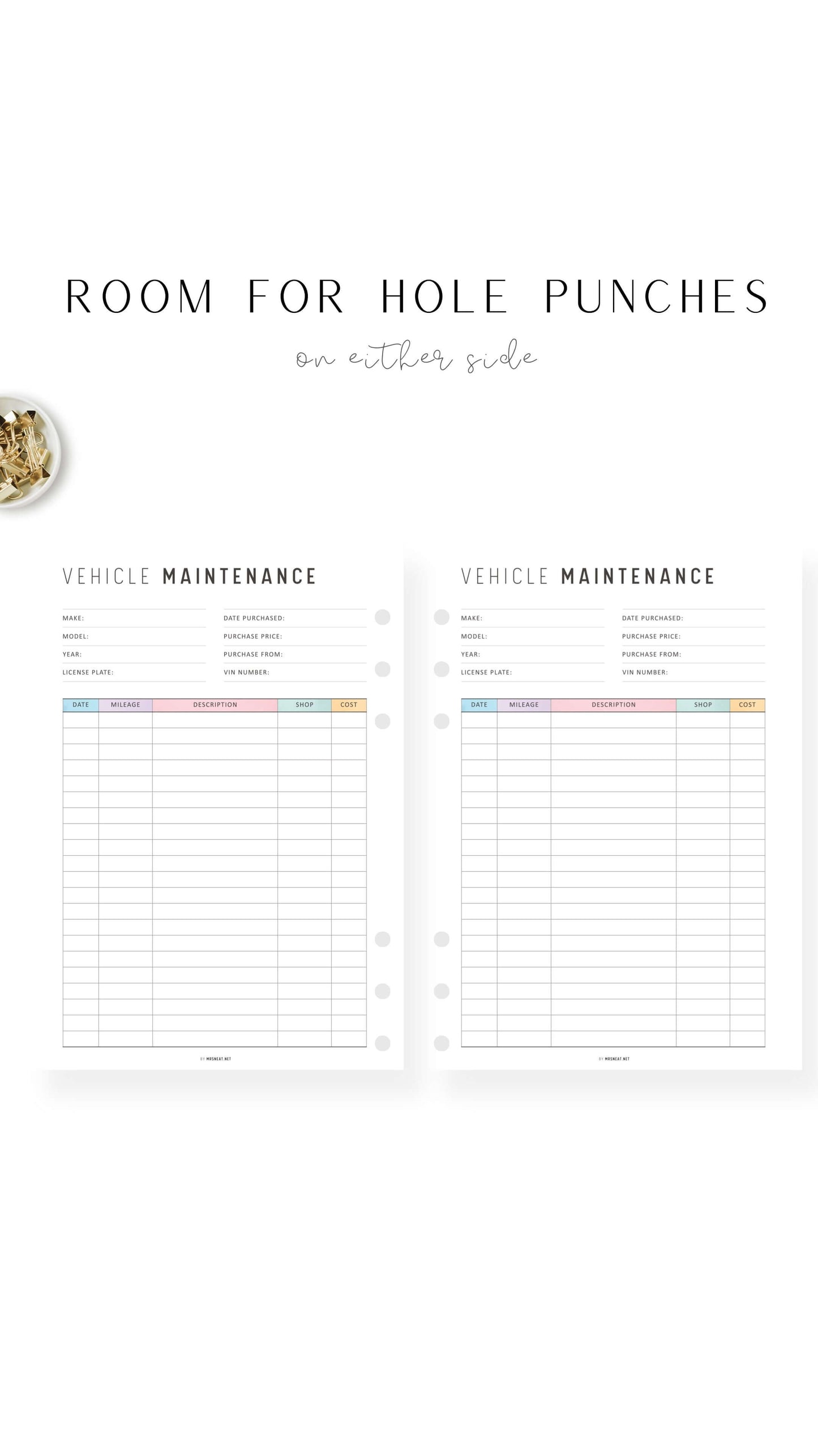Colorful Vehicle Maintenance Template Printable