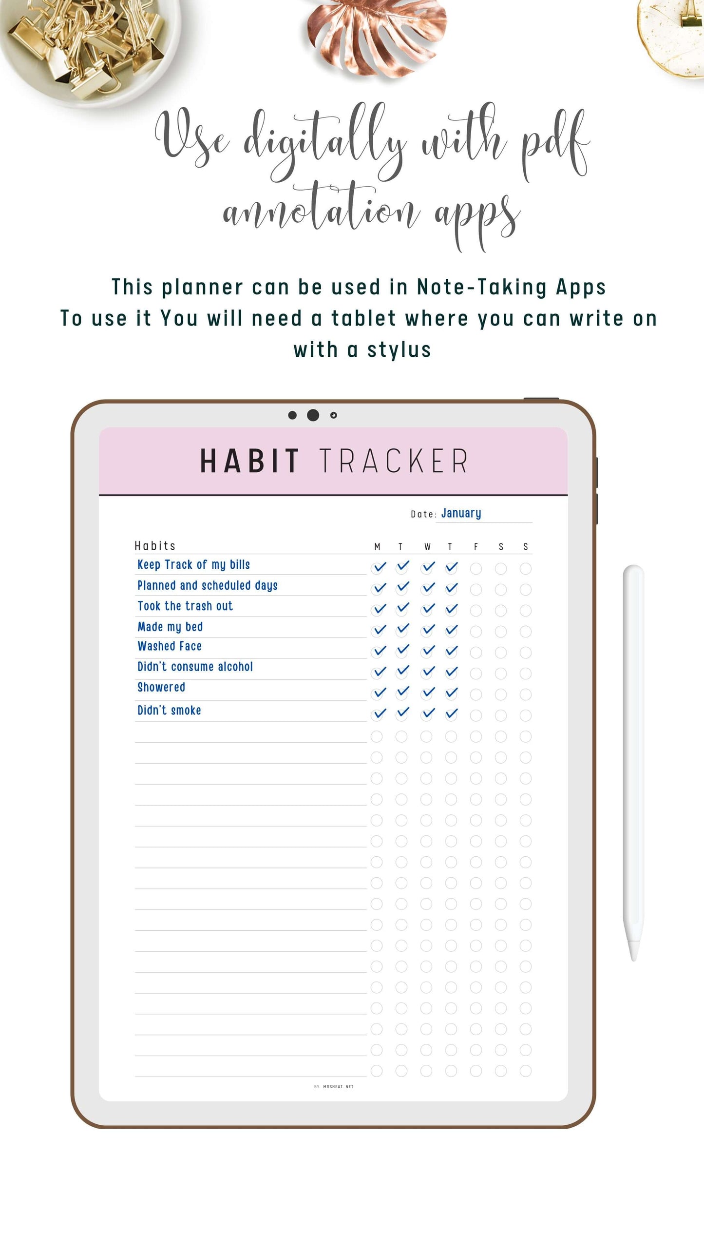 Digital Weekly Habit Tracker Template
