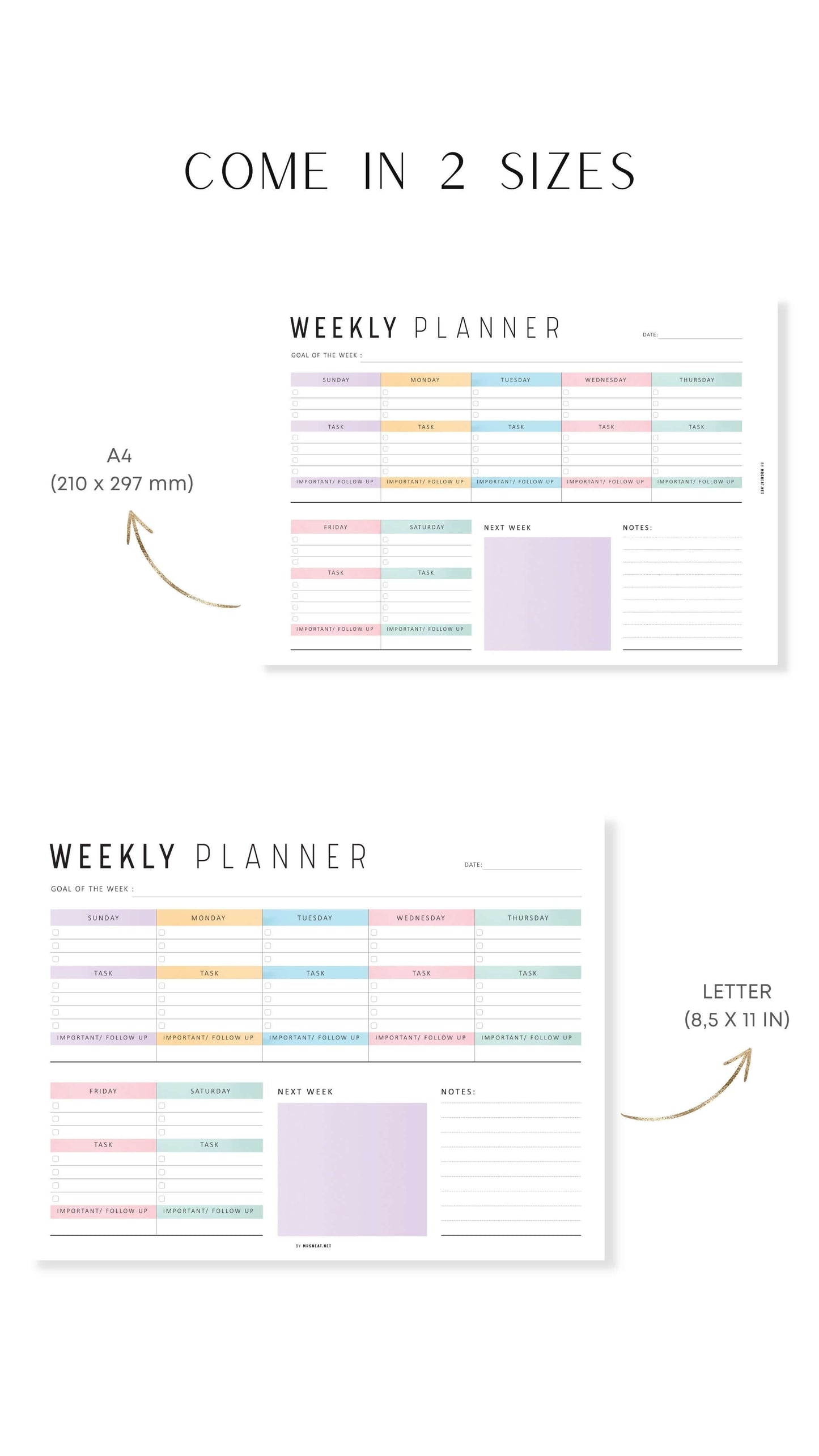 A4, Letter Weekly Planner Template Landscape
