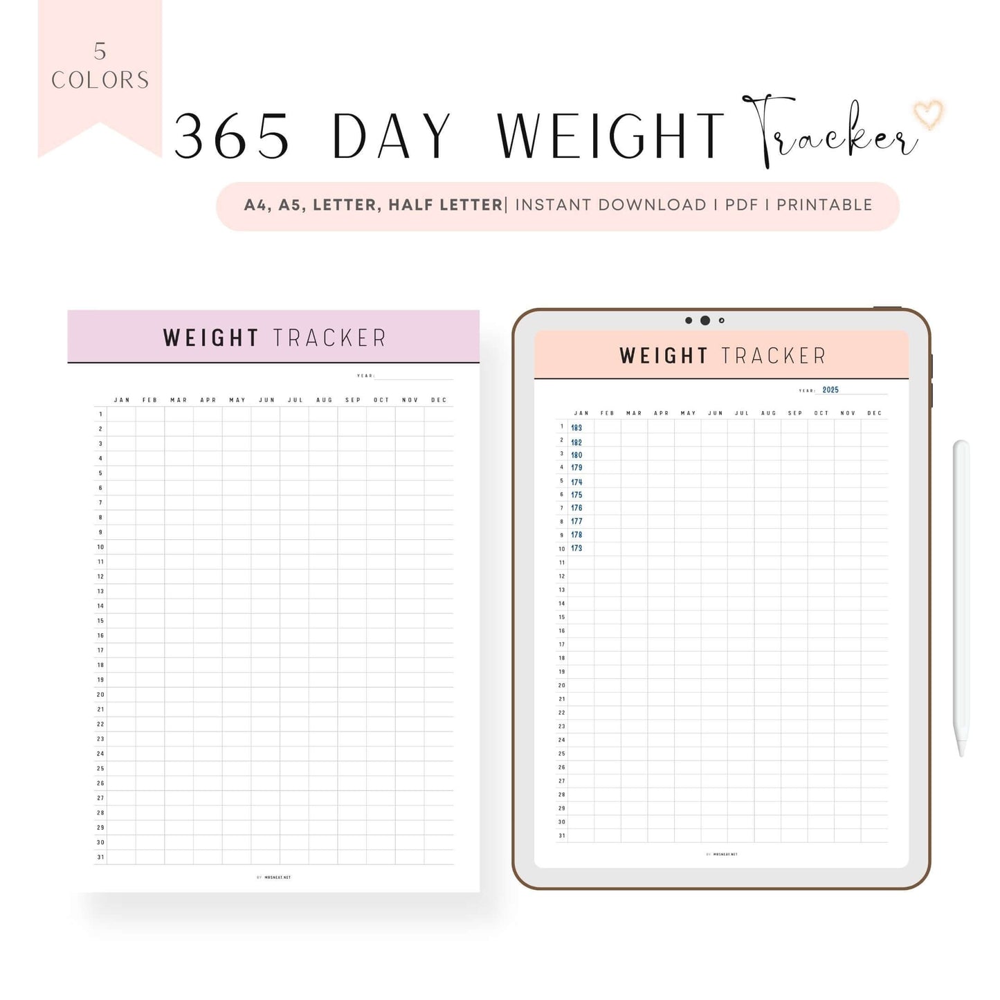 365 Day Weight Loss Tracker Printable