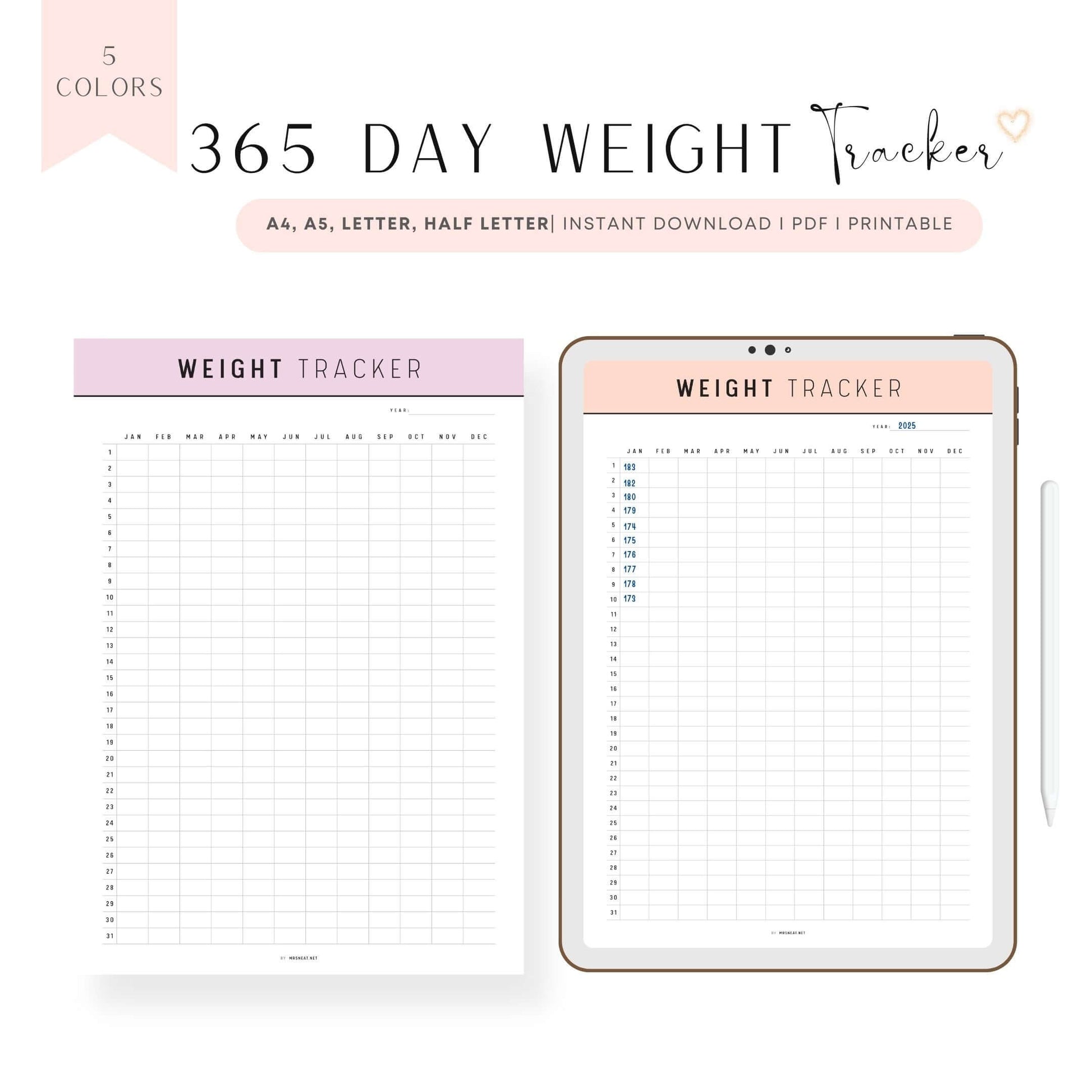 365 Day Weight Loss Tracker Printable