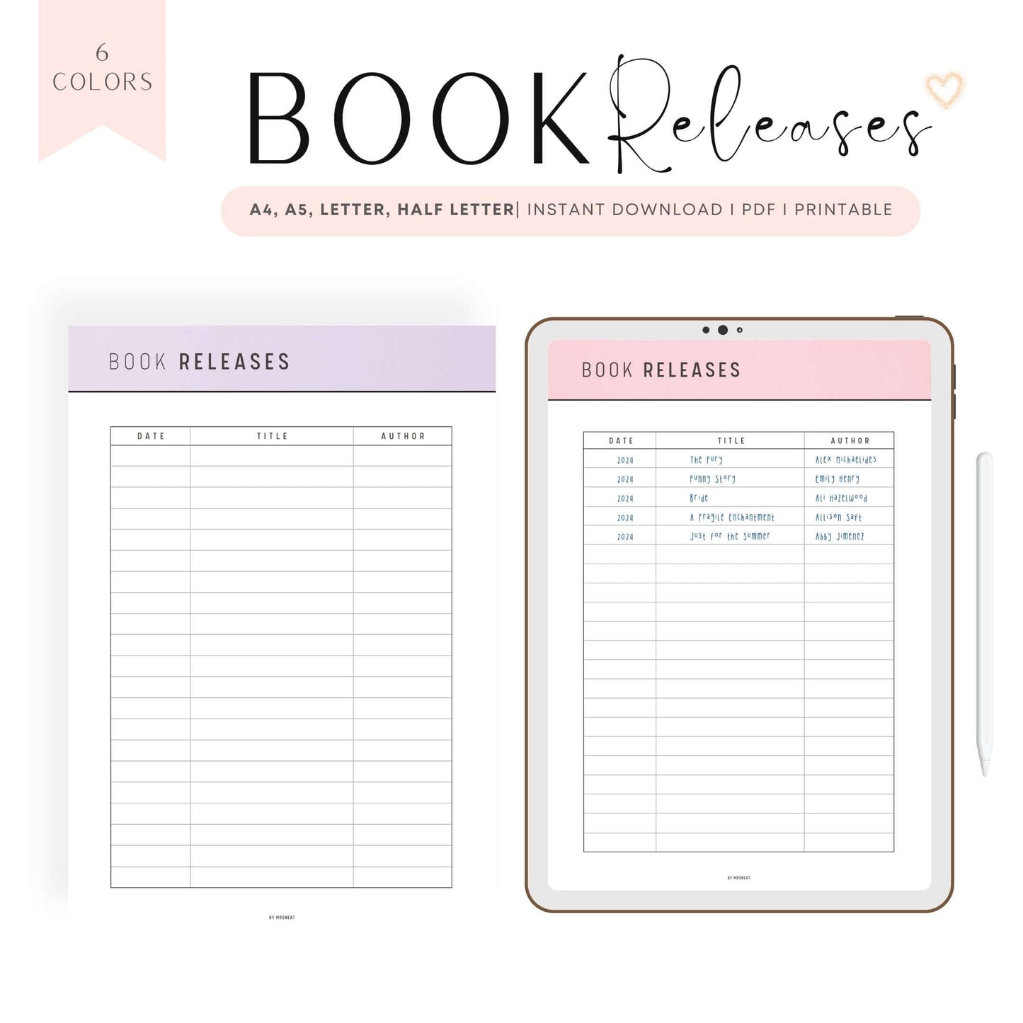 Upcoming Book Releases Template Printable