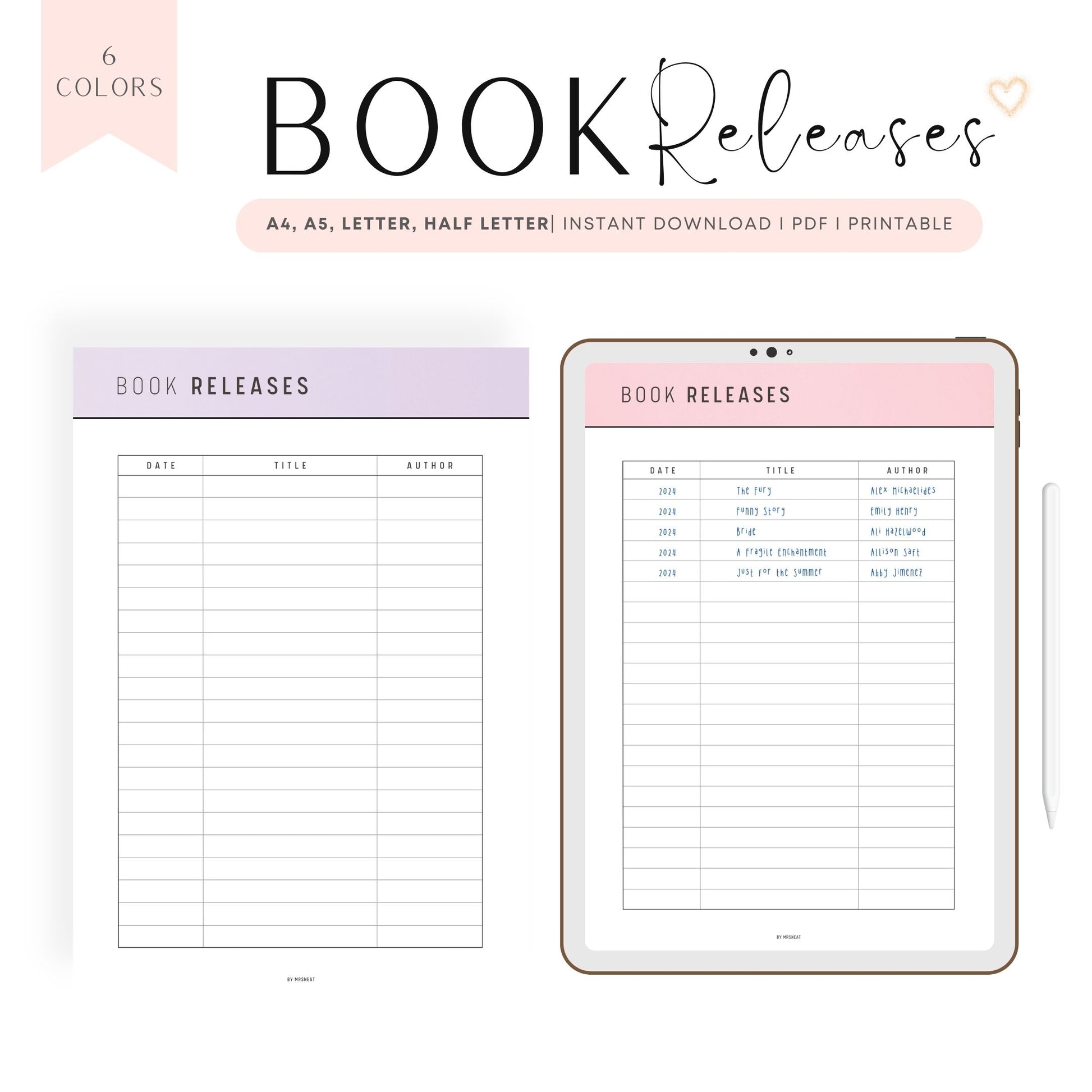 Upcoming Book Releases Template Printable