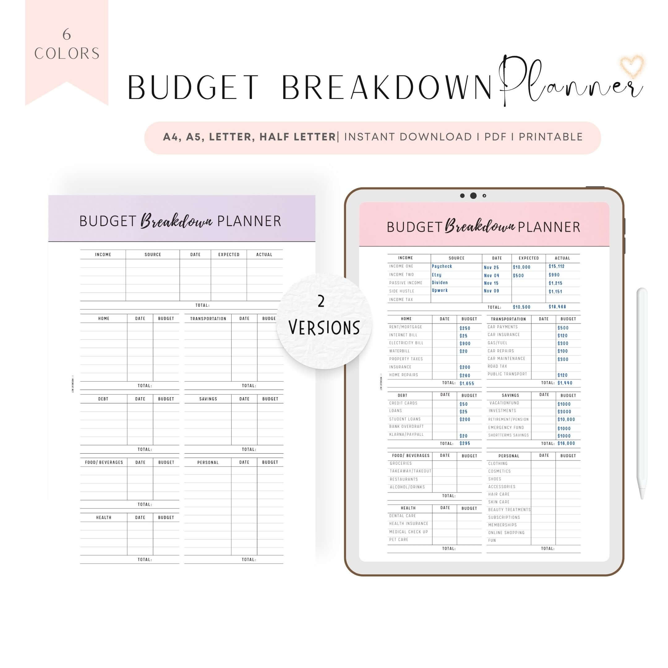 Budget Breakdown Planner Template Mrsneat