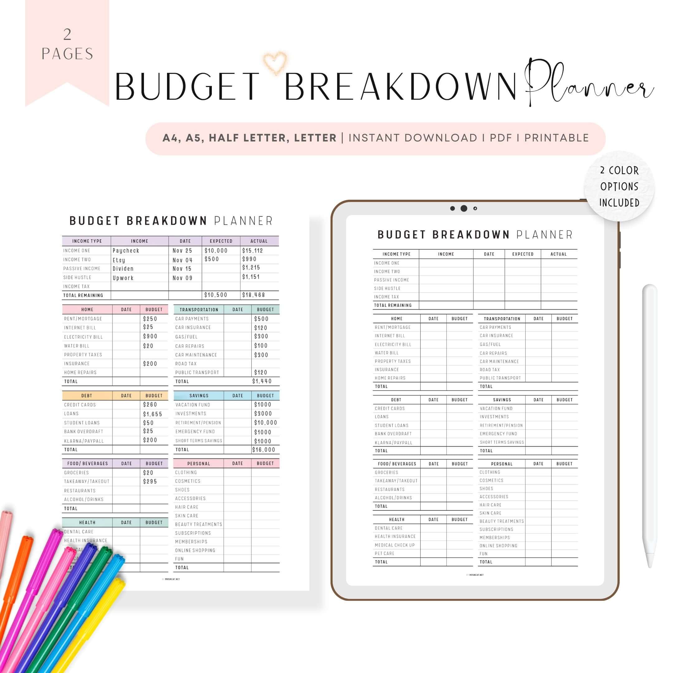 Budget Planner Template Printable Mrsneat