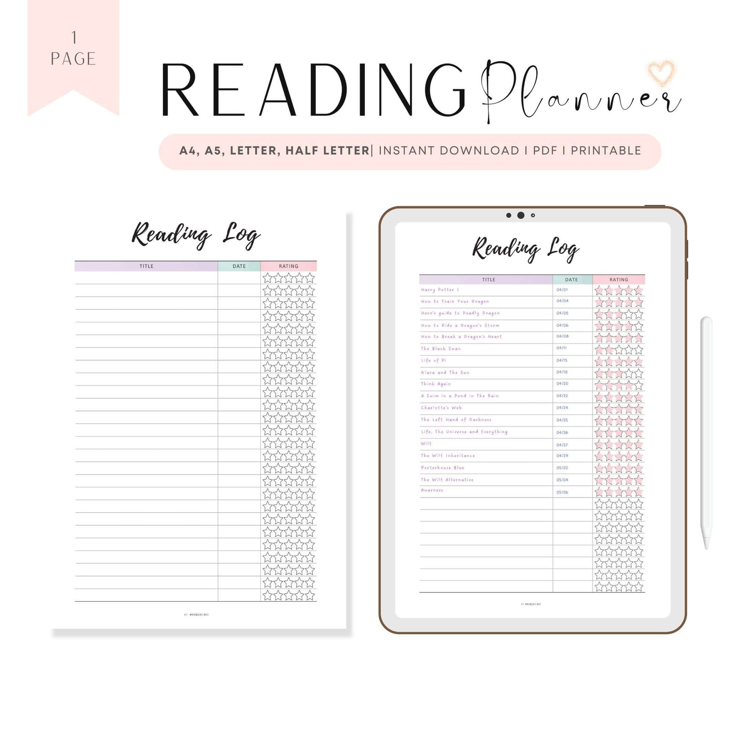 Colorful Reading Log Template Printable