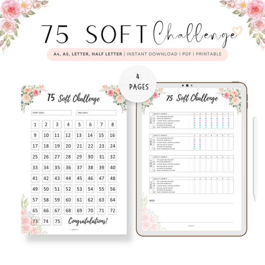 Floral 75 Soft Challenge Tracker Printable