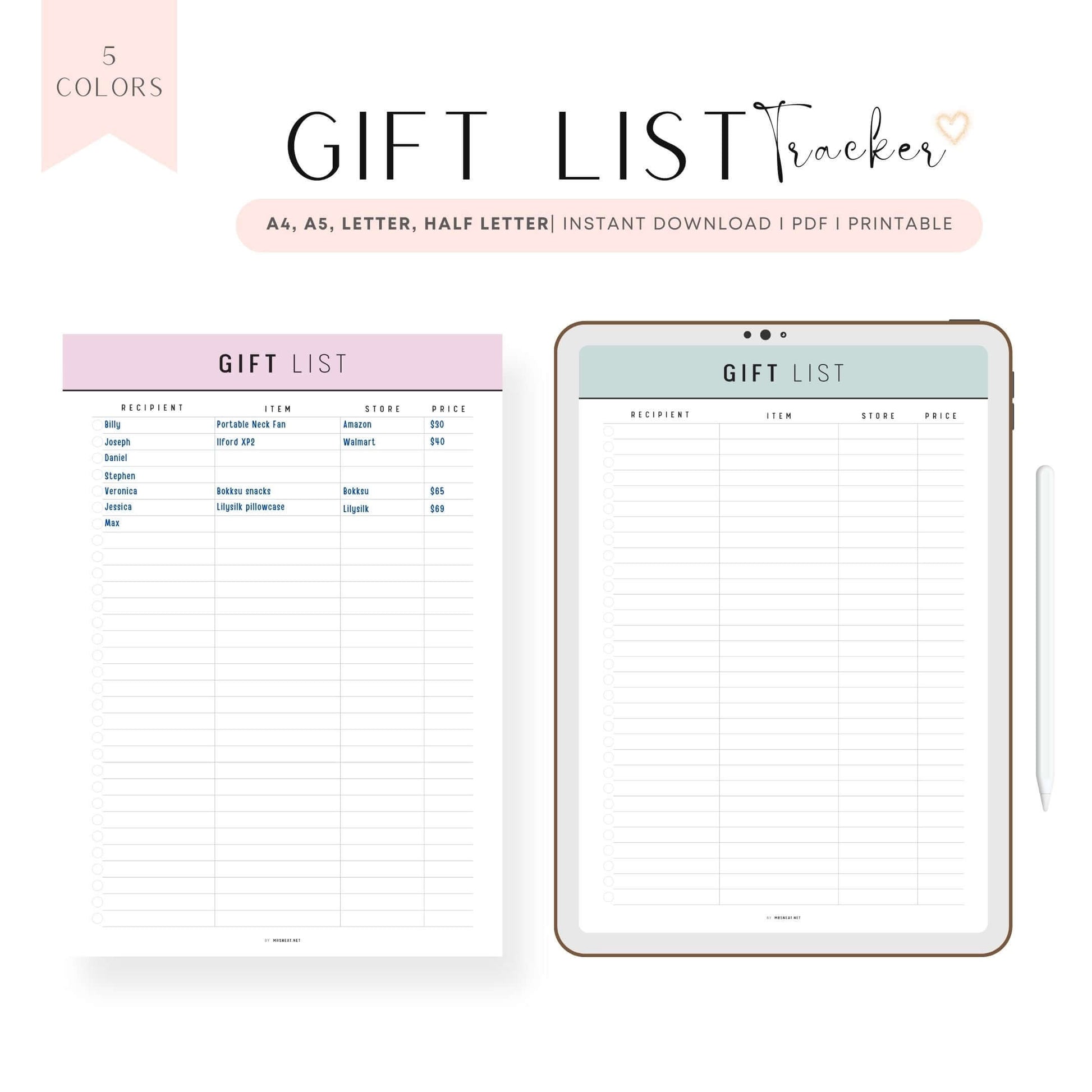 Gift List Template Printable