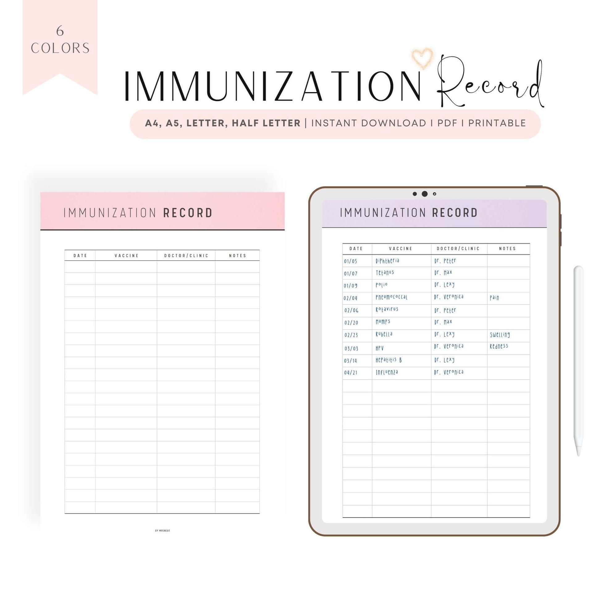 Printable Immunization Record