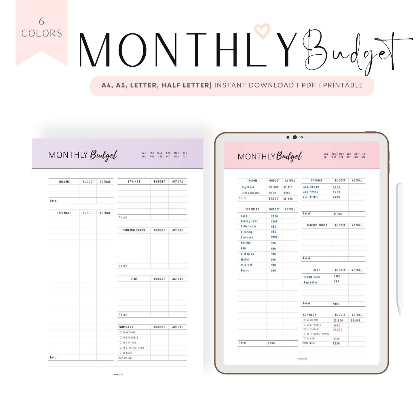 Printable Monthly Budget Tracker Template