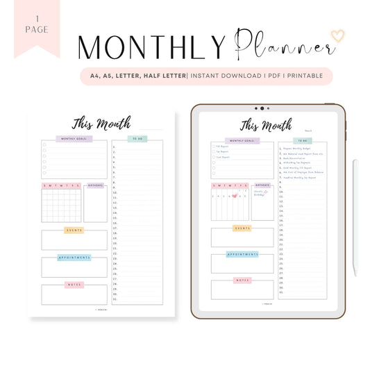 Printable Monthly Planner Template PDF