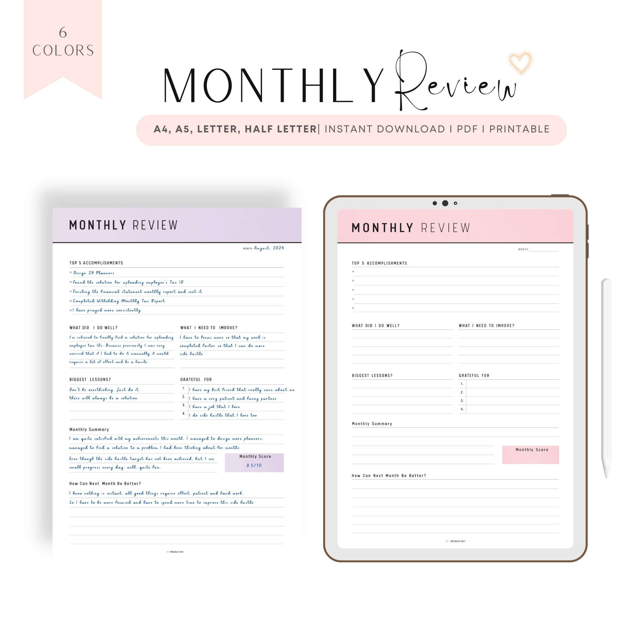 Monthly Review Template Printable mrsneat Monthly Review Template Printable mrsneat