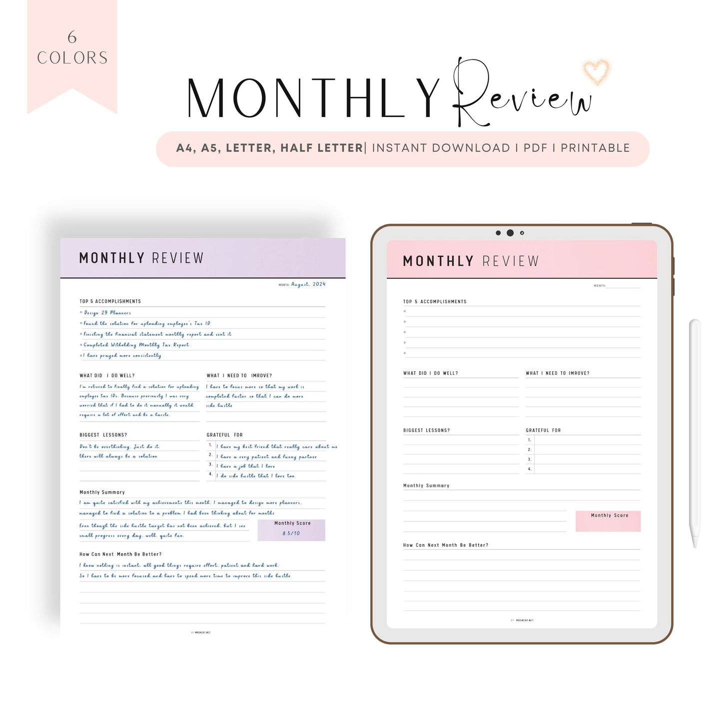 Monthly Review Template Printable