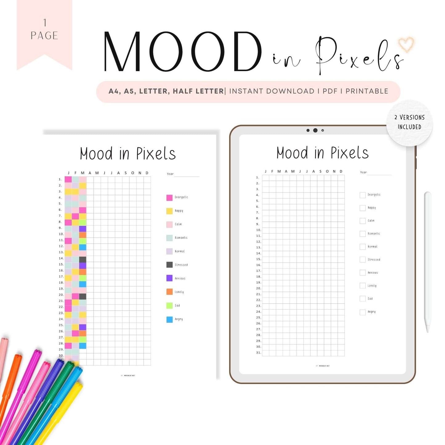 Mood Tracker Year in Pixels PDF