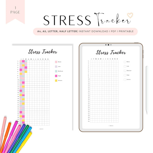 Printable Stress Tracker One Year Template
