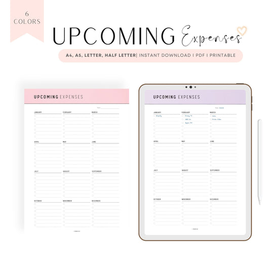 Upcoming Expenses Template Printable