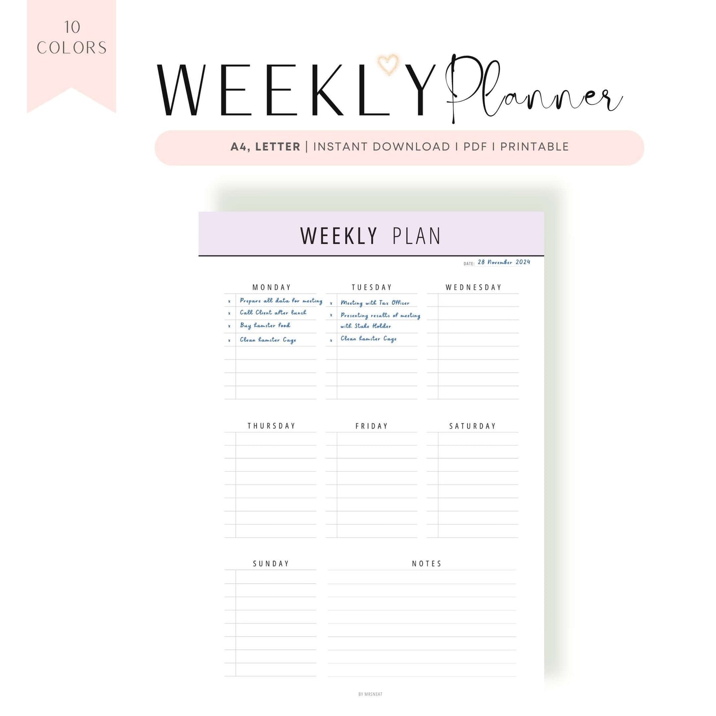 Printable Weekly Planner Template