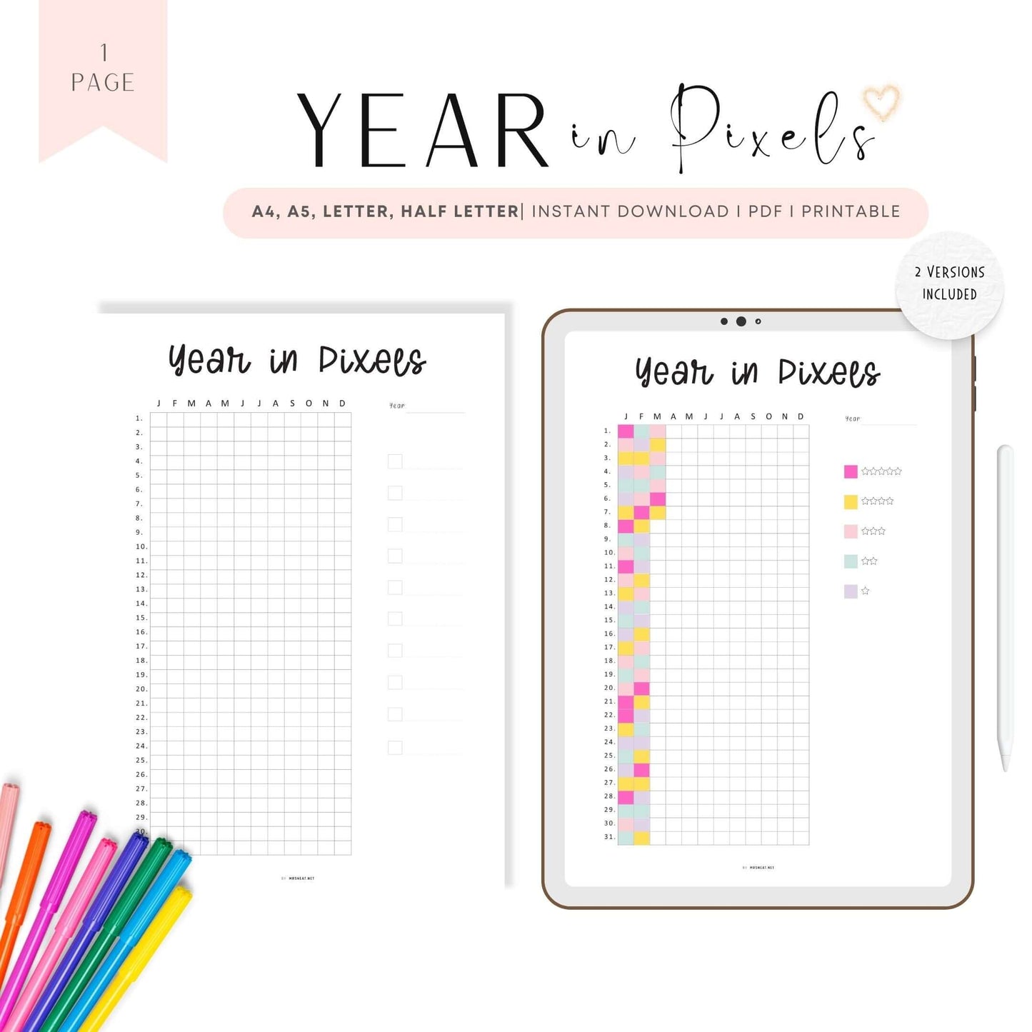 Year in Pixels Printable