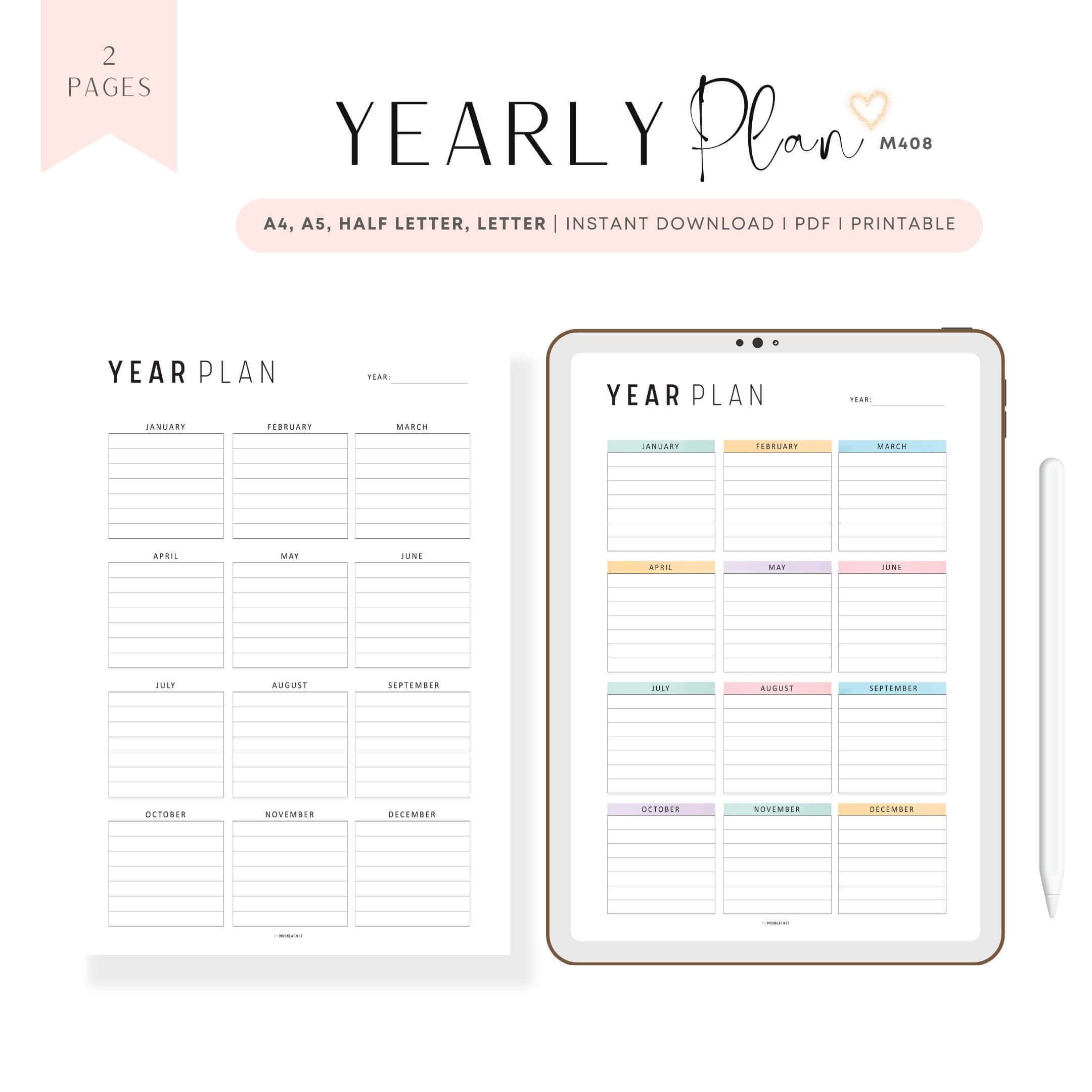Printable Yearly Planner Template Mrsneat