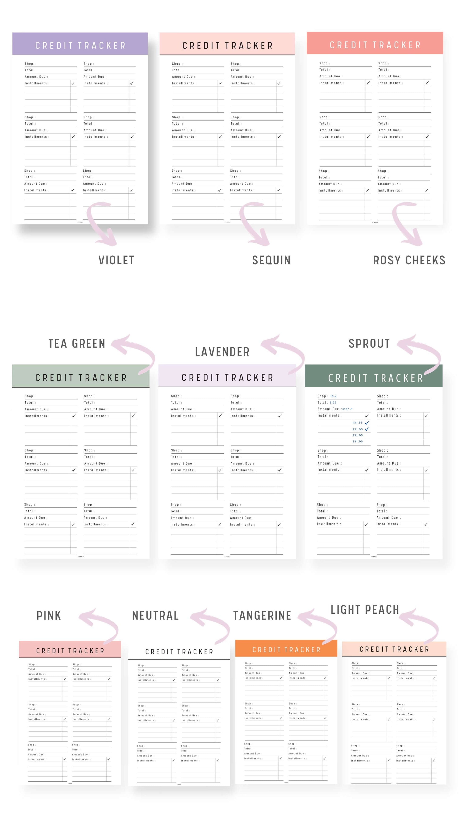 Colorful Credit Card Payment Tracker Template Printable