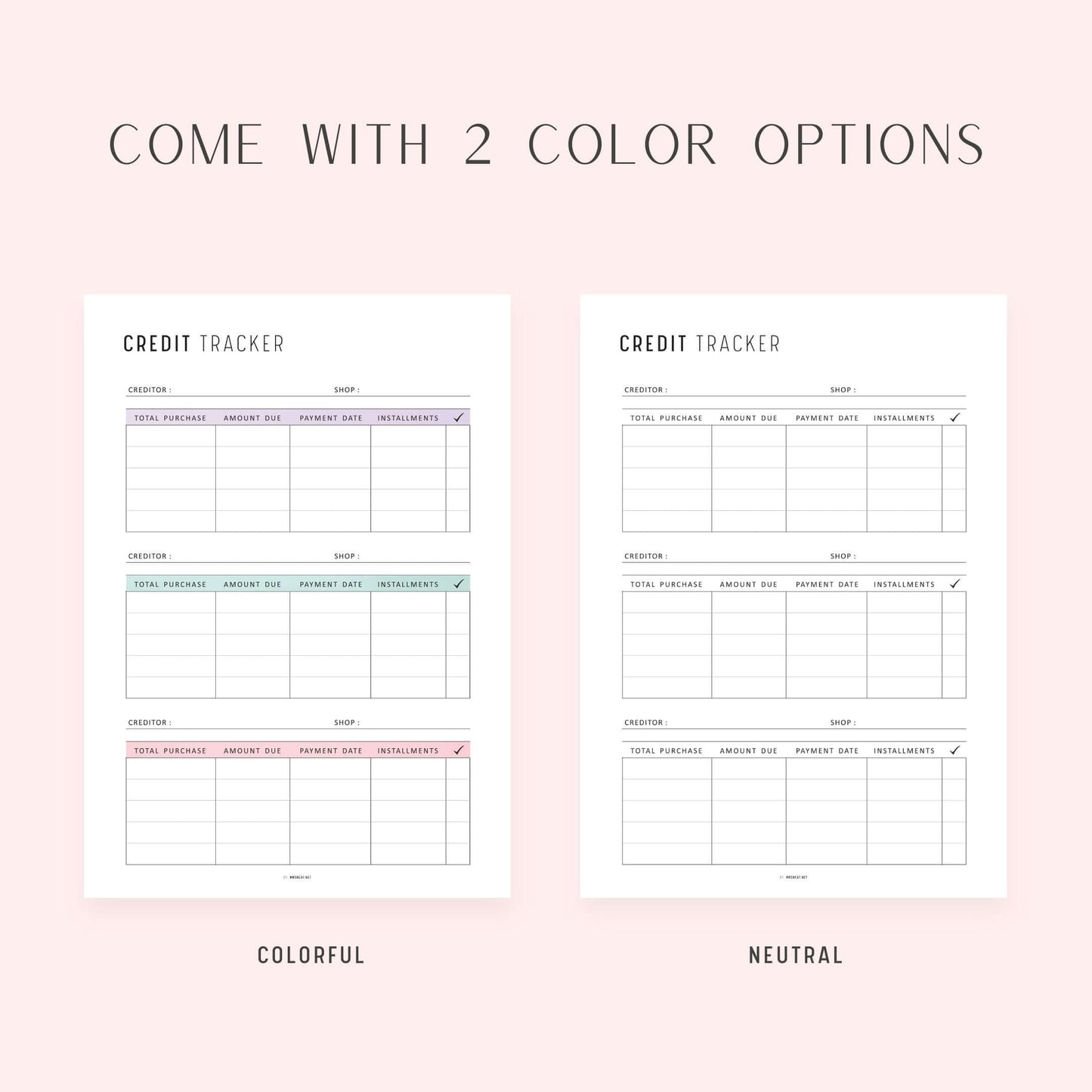 Credit Card Tracker, Printable, A4, A5, Letter, Half Letter, 2 Colors, Digital Planner