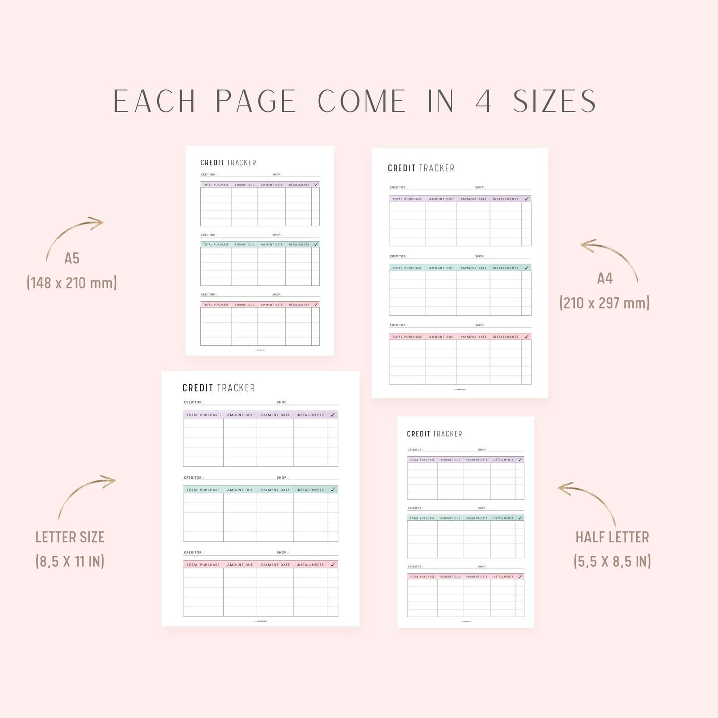 Credit Card Tracker, Printable, A4, A5, Letter, Half Letter, 2 Colors, Digital Planner