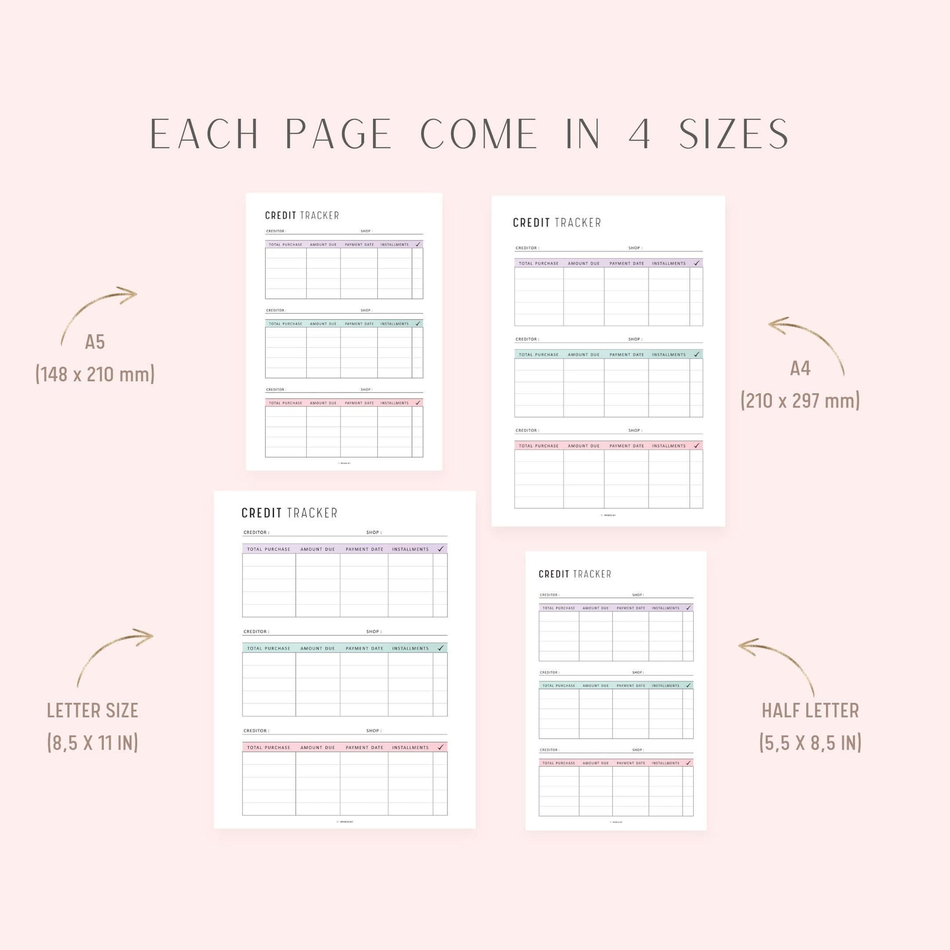Credit Card Tracker, Printable, A4, A5, Letter, Half Letter, 2 Colors, Digital Planner