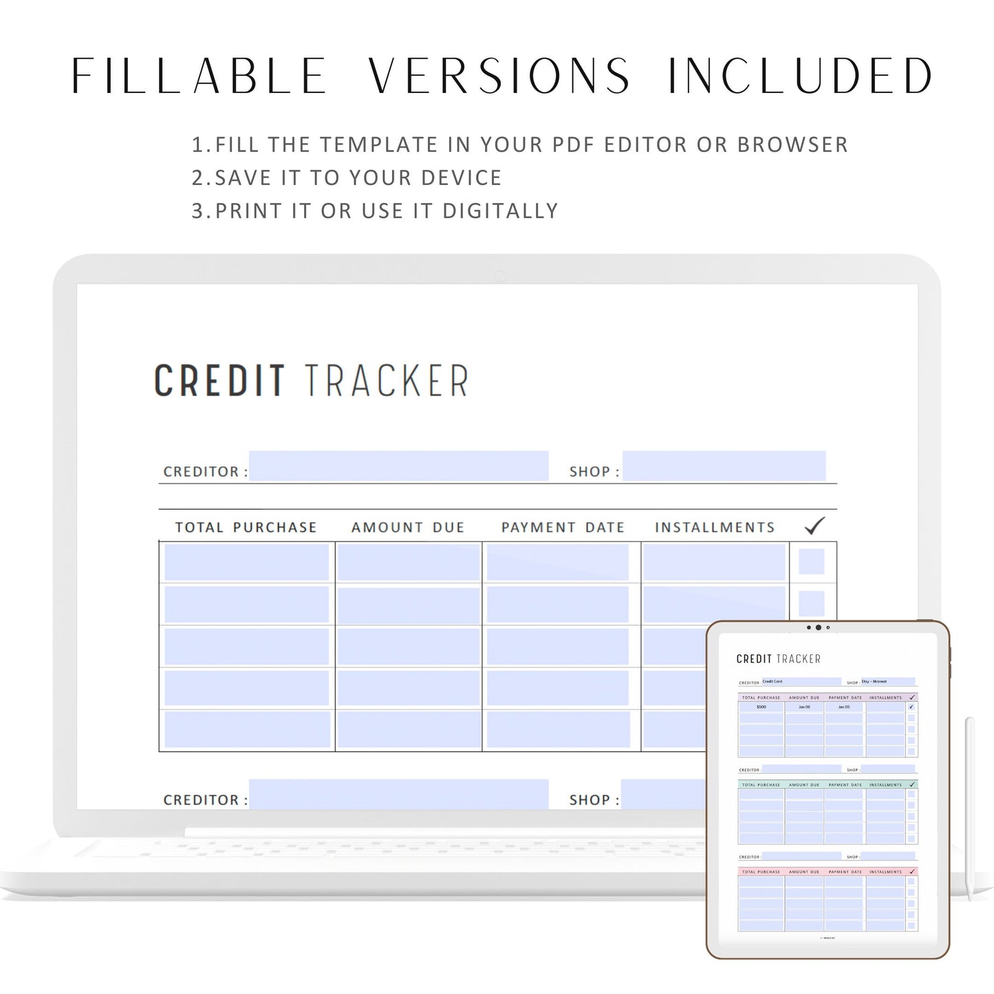 Credit Card Tracker, Printable, A4, A5, Letter, Half Letter, 2 Colors, Digital Planner