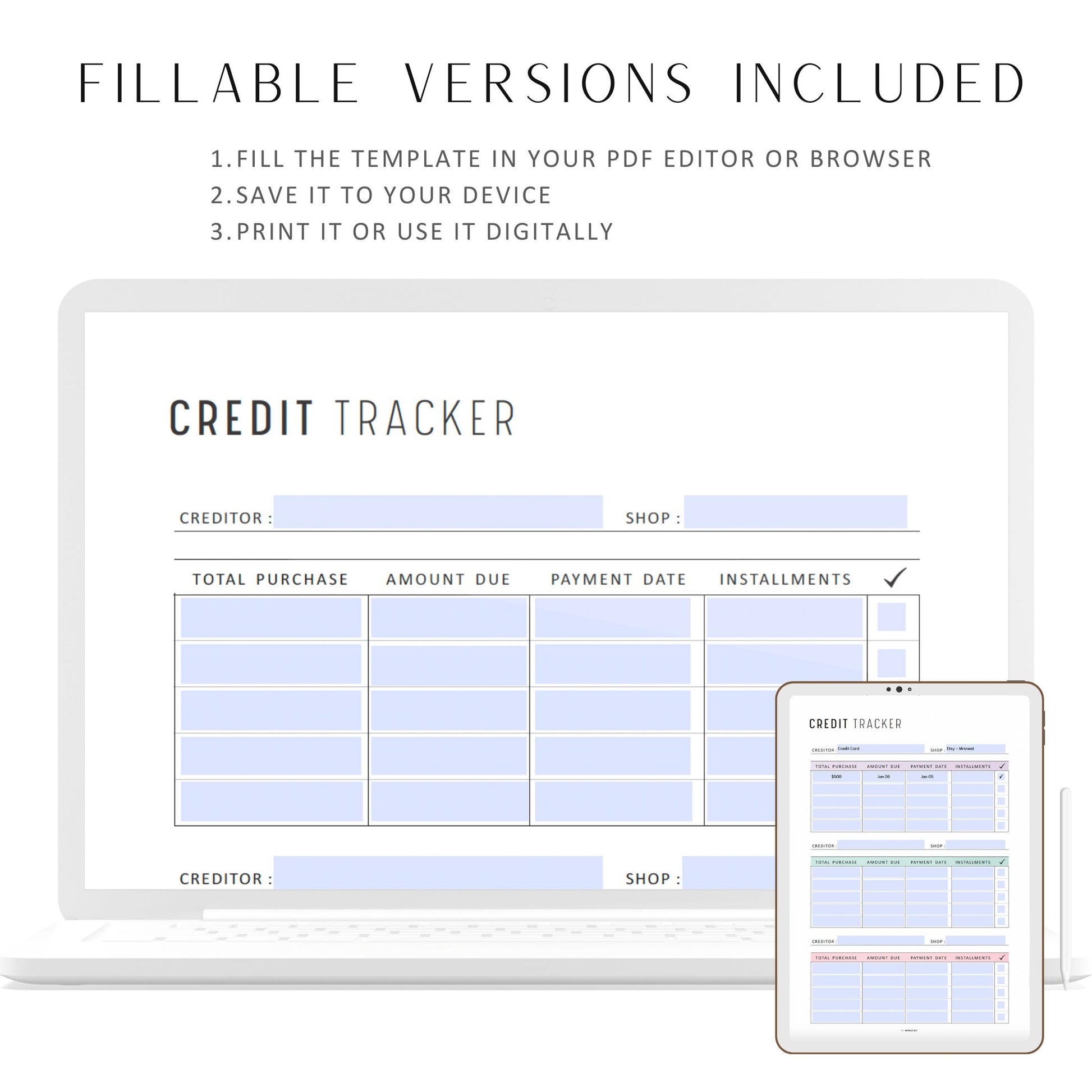 Credit Card Tracker, Printable, A4, A5, Letter, Half Letter, 2 Colors, Digital Planner