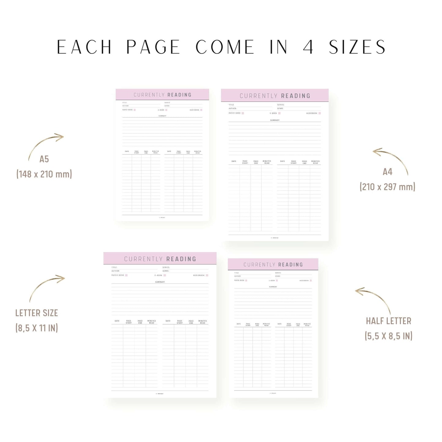 A4, A5, Letter, Half Letter Currently Reading Template Printable