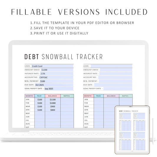 Debt Snowball Tracker, Debt Payment Tracker Printable, Fillable Debt Tracker, Debt Payoff Log, A4, A5, Letter, Half Letter, 2 Colors, PDF