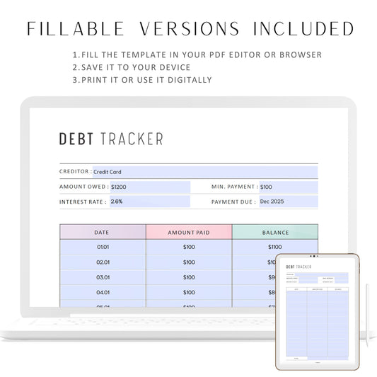 Debt Payment Tracker, Printable, A4, A5, Letter, Half Letter, Digital Planner, PDF, 2 Colors, Instant Download
