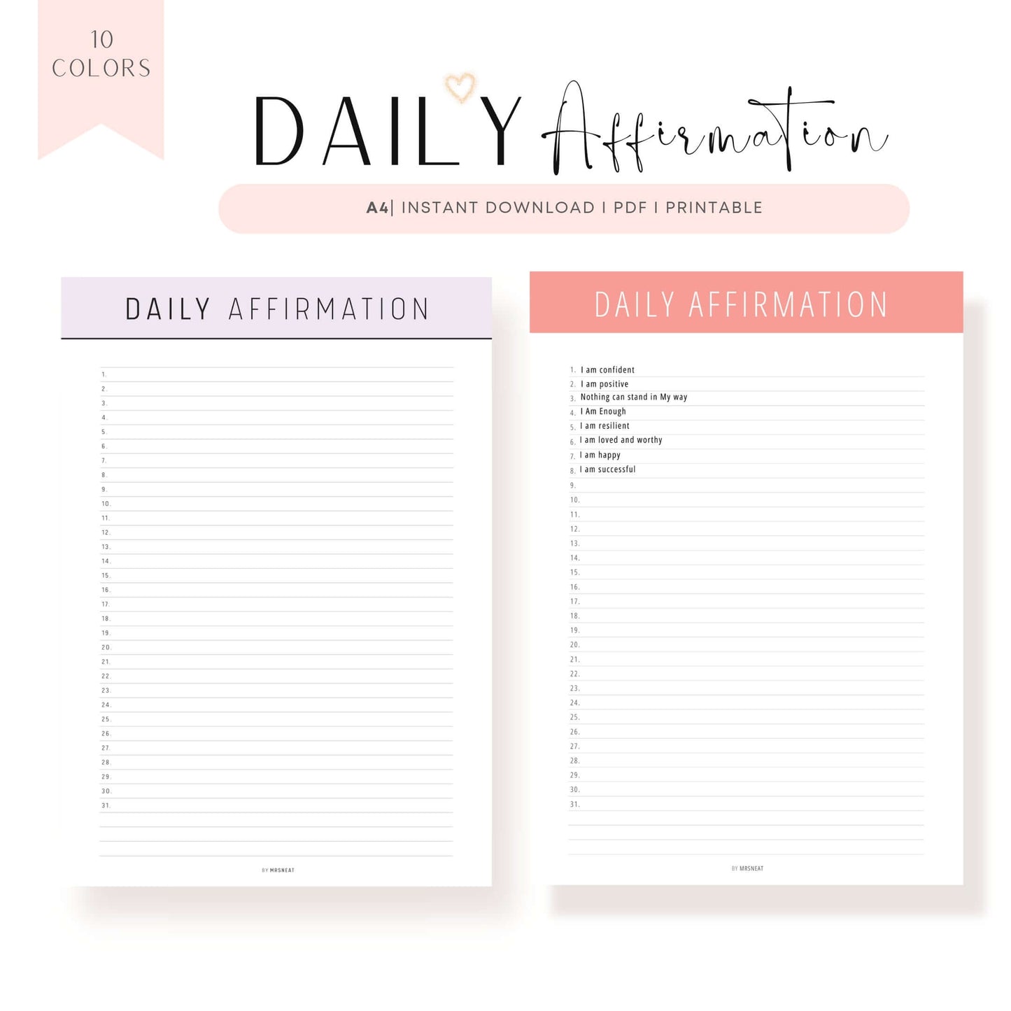 Daily Affirmation Journal Printable