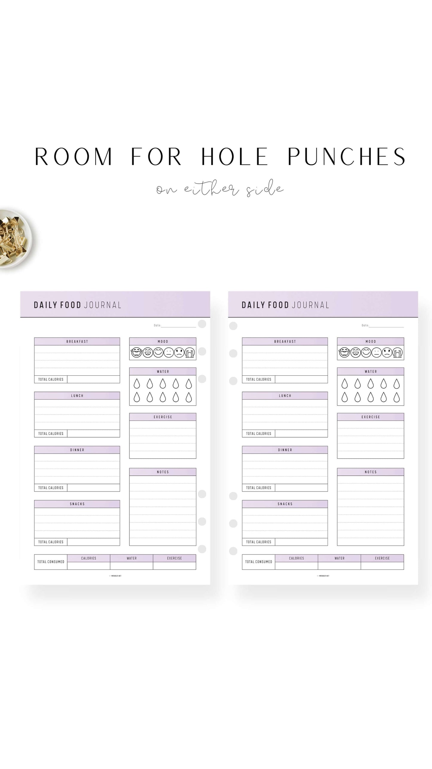 Cute Purple Printable Daily Food Journal Template