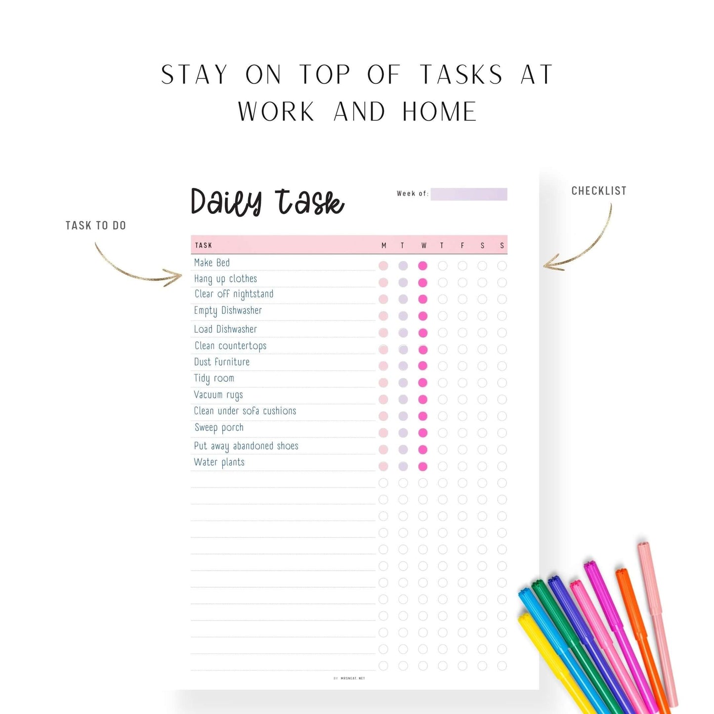 Daily Task List Template Printable, To Do List Planner, 2 color options