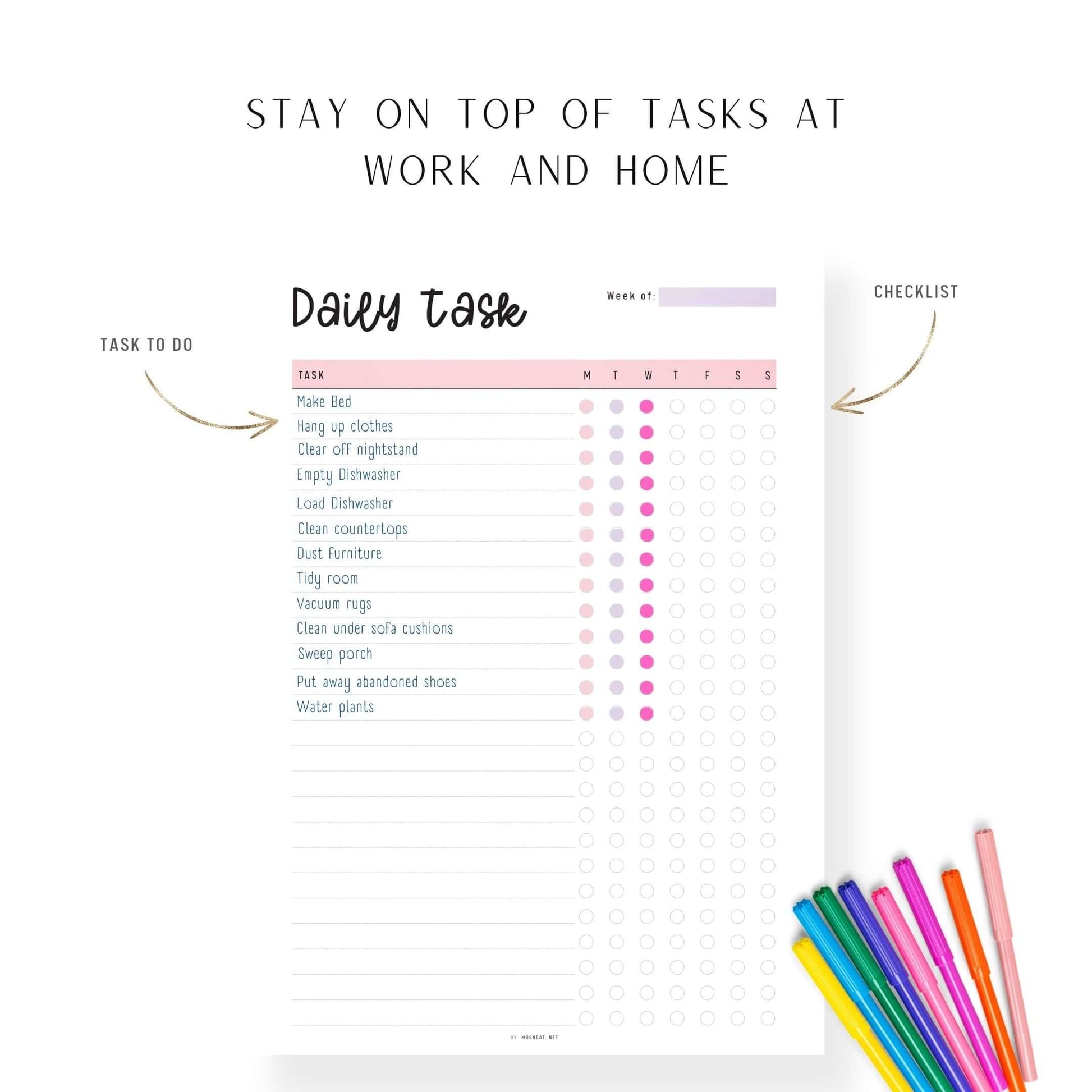 Daily Task List Template Printable, To Do List Planner, 2 color options