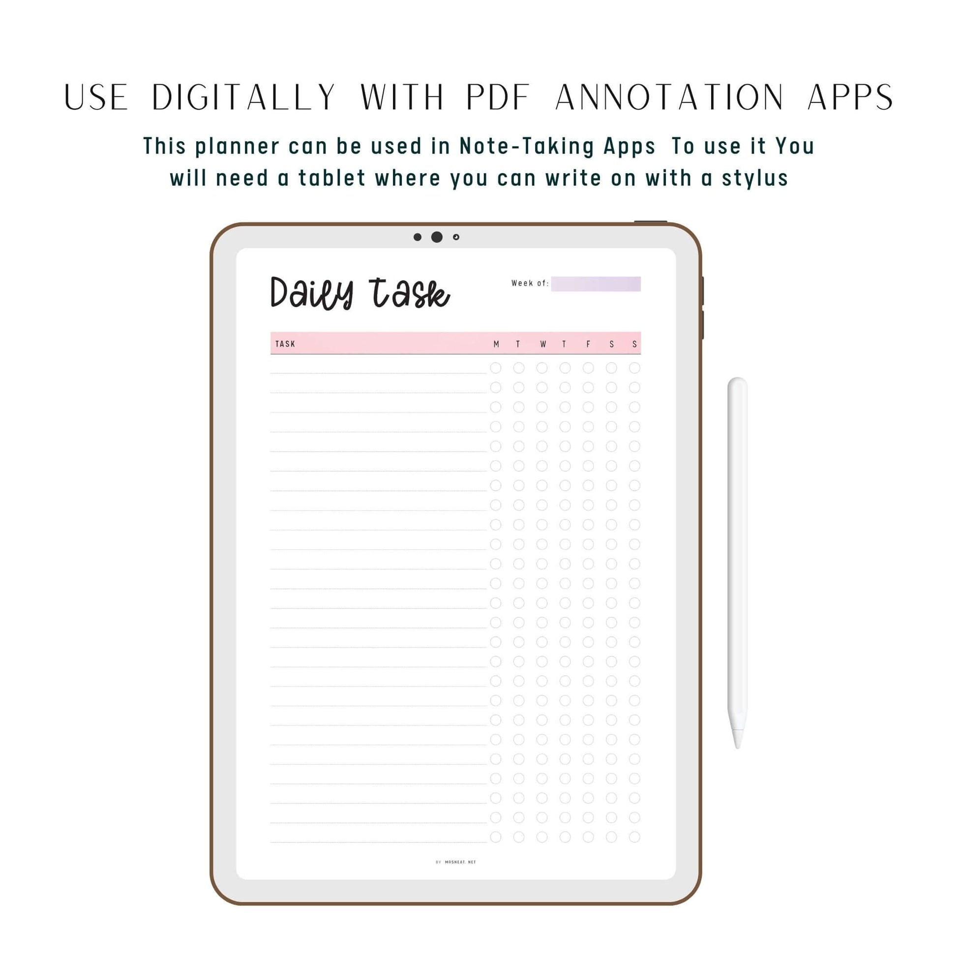 Digital Daily Task List Template, To Do List Planner, 2 color options