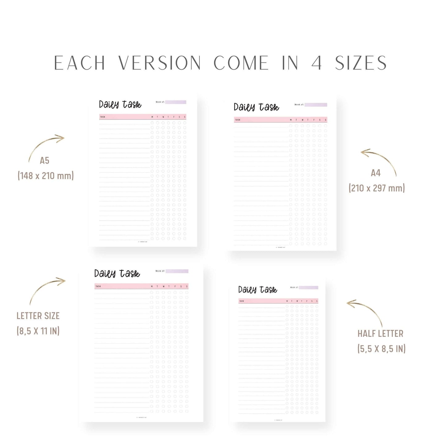 A4, A5, Letter, Half Letter Daily Task List Template Printable, To Do List Planner, 2 color options