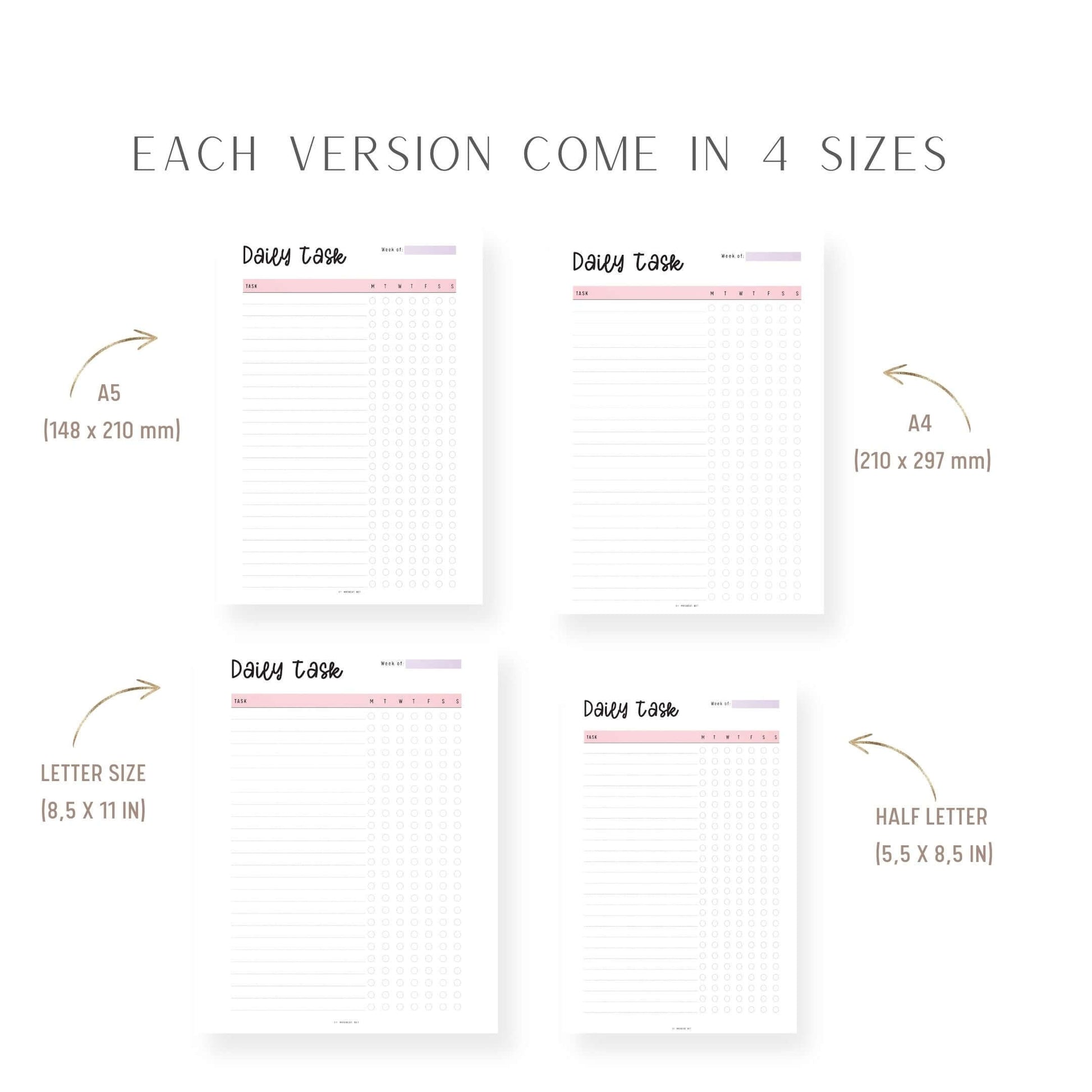 A4, A5, Letter, Half Letter Daily Task List Template Printable, To Do List Planner, 2 color options