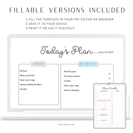 Daily, Weekly, Monthly Planner Bundle, 3 pages, Lined and Unlined version, PDF Fillable, Digital Planner, Printable Planner, A4, A5, Letter, Half Letter, Sunday and Monday start