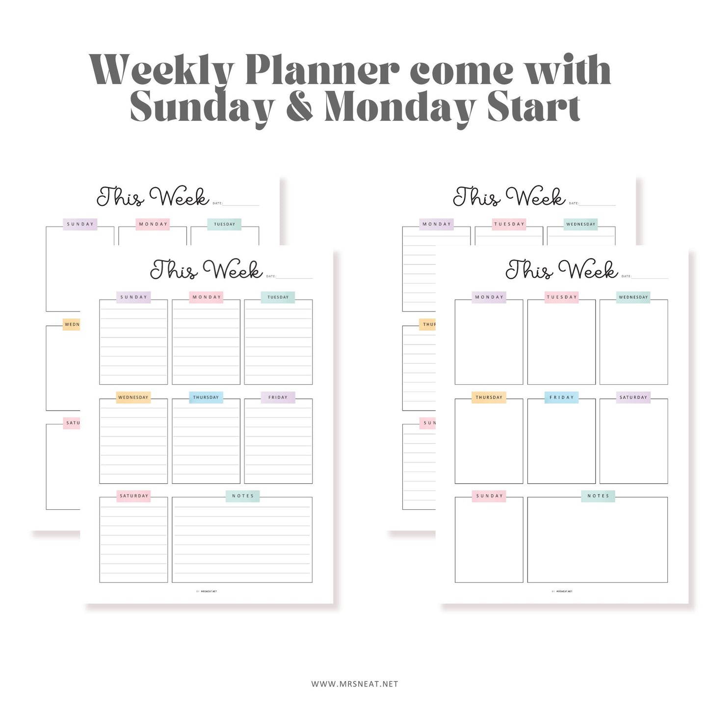 Daily, Weekly, Monthly Planner Bundle, 3 pages, Lined and Unlined version, PDF Fillable, Digital Planner, Printable Planner, A4, A5, Letter, Half Letter, Sunday and Monday start