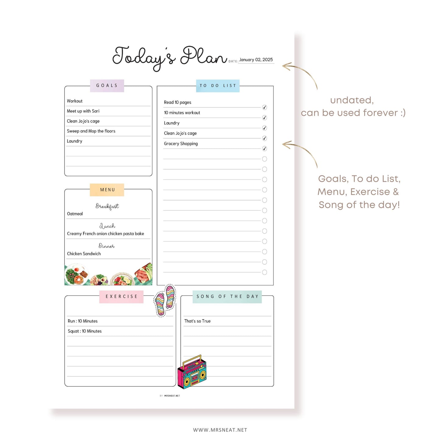 Daily, Weekly, Monthly Planner Bundle, 3 pages, Lined and Unlined version, PDF Fillable, Digital Planner, Printable Planner, A4, A5, Letter, Half Letter, Sunday and Monday start