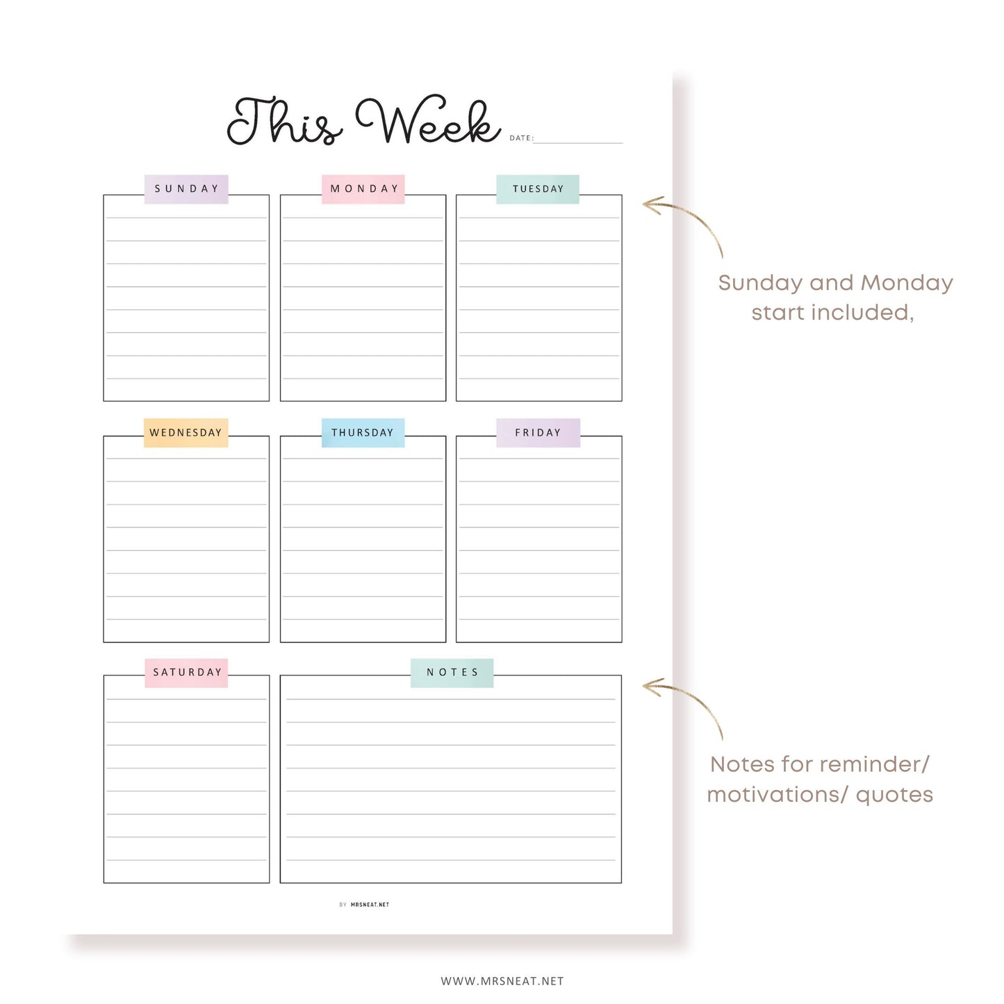 Daily, Weekly, Monthly Planner Bundle, 3 pages, Lined and Unlined version, PDF Fillable, Digital Planner, Printable Planner, A4, A5, Letter, Half Letter, Sunday and Monday start