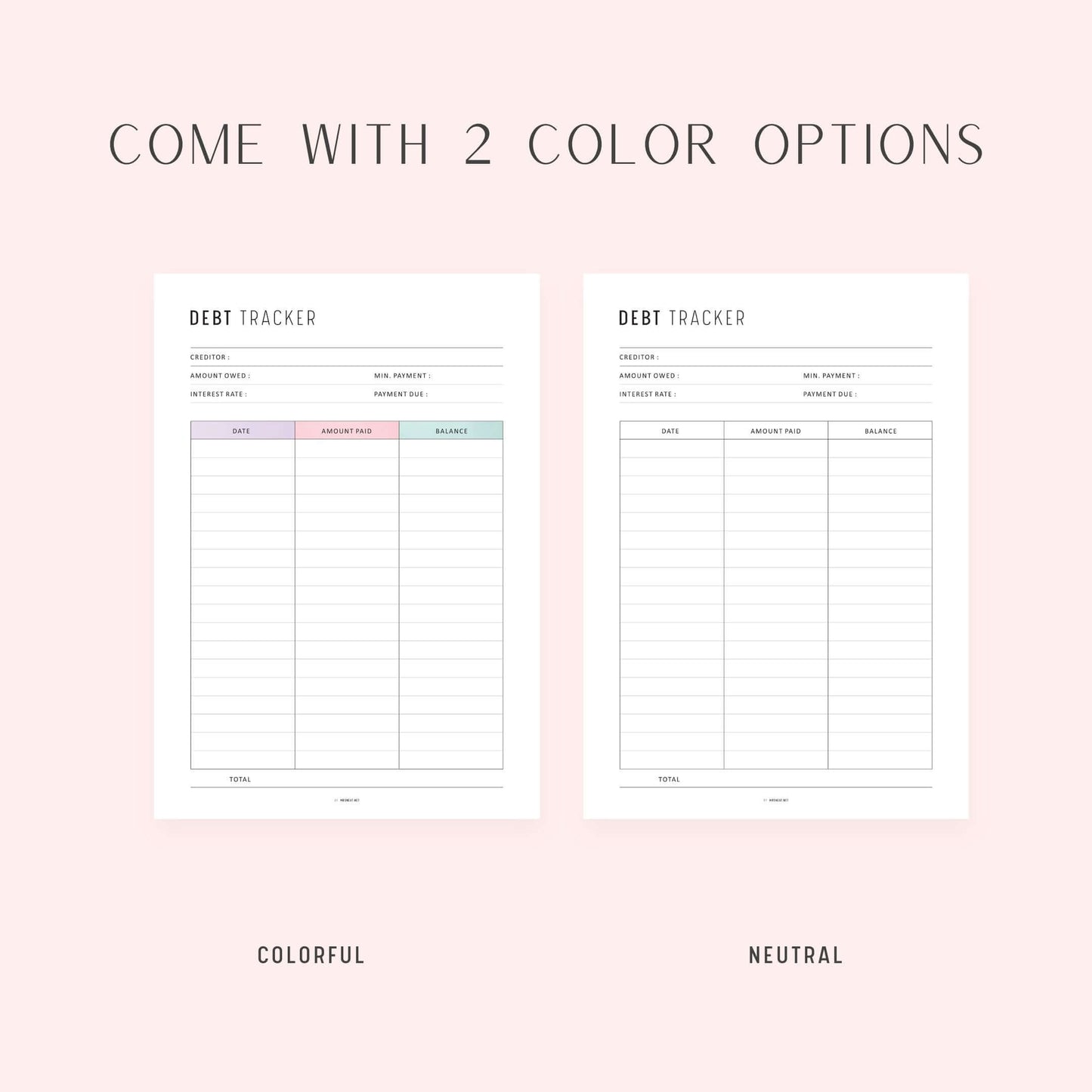 Debt Payment Tracker, Printable, A4, A5, Letter, Half Letter, Digital Planner, PDF, 2 Colors, Instant Download